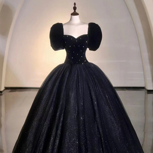 Black Ball Gown Sweetheart Neckline Empire Waist Glitter Taffeta Evening Dress Floor Length Formal Party Wear - Product Image 3