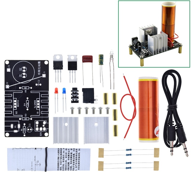 TZT 1 Set Mini Tesla Coil Kit 15W Mini Music Tesla Coil Plasma Speaker Tesla Wireless Transmission DC 15-24V DIY Kits