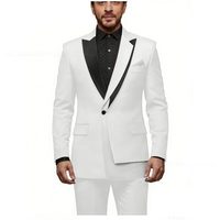 Setelan Pria Slim Fit Kerah Runcing Warna Kontras Kancing Tunggal untuk Pertemuan Bisnis Kasual Elegan Dua Potong (Jas dan Celana)