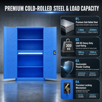 Armoire de rangement haute verrouillable pour outils de garage avec panneau perforé intérieur, 1 tiroir, casier en acier, capacité de charge de 1000 kg, idéale pour les ateliers de réparation automobile