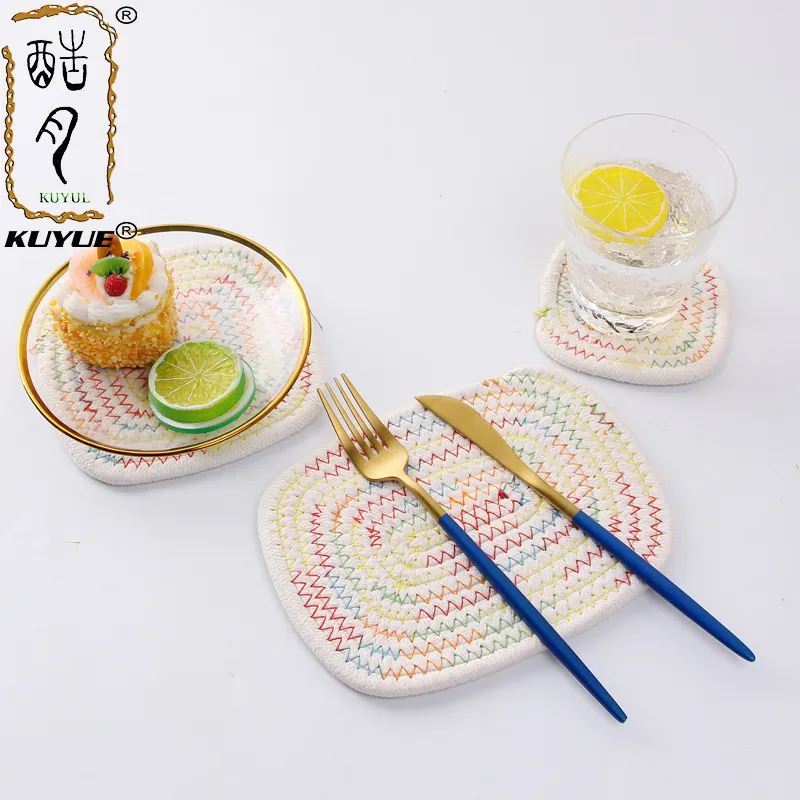 KUYUE100% Cotton Thread Weave Hot Irregular Pads for Cooking and Baking Holders Cotton Rope Coasters placemats