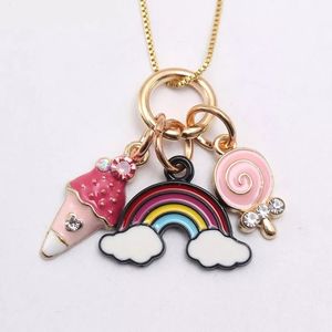 Модные милые детские летние Золотые Длинные ожерелья на цепочке на заказ Мультяшные эмалированные конфеты пчела Радуга маргаритки кулон ожерелья - Product Image 4