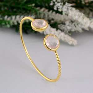Fashionable <b>Boho</b> Rose Quartz Cuff Bangle Dainty Brass <b>Bracelet</b> for Women 18k Gold Plated Gemstone Jewelry for Wholesale/OEM/ODM - Product Image 6