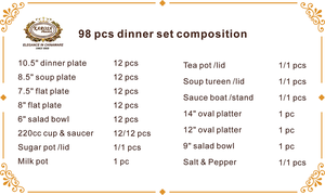 Высококачественный дизайнерский столовый сервиз из фарфора с белым тиснением и золотым ободком, с возможностью использования пищевого золота, на 12 персон - Product Image 6