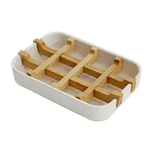 Wholesale Bamboo Wooden Soap Dish With Drain For Bathroom Soap Holder Box Keep Dry Easy Cleaning