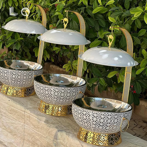 8.0L Stainless Steel Food Warmer for Hotel Weddings Banquets Gold Round <strong>Chafing</strong> <strong>Dish</strong> Ceramic Material Electric Gas Power Source - Product Image 1