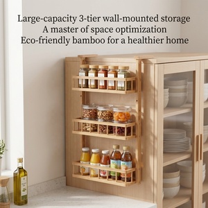 Organizzatore <span class=keywords><strong>da</strong></span> Cucina Minimalista a 3 Ripiani in Bambù, Porta Spezie <span class=keywords><strong>da</strong></span> <span class=keywords><strong>Parete</strong></span> ad Alta Capacità, Scaffale per Stoccaggio in Cucina - Product Image 2