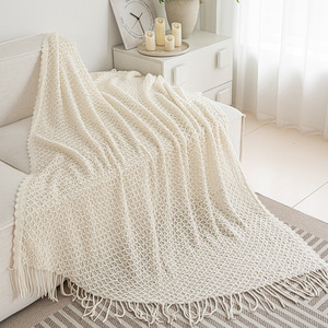 Gebreide plaid voor bank en bed, zachte woonkamerdecoratie gebreide deken met kwastjes, lichtgewicht boerderijstijl deken - Product Image 5