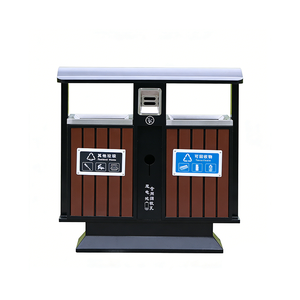 ถังขยะแยกประเภทแบบมีหลังคา สำหรับพื้นที่สาธารณะ  วัสดุโลหะ  ลายไม้  สองช่อง - Product Image 3