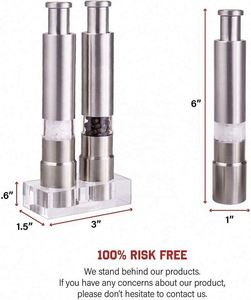 Mini Stainless-Steel One-Handed Thumb Push Button Spice Mill Salt and <b>Pepper</b> <b>Grinder</b> Set with Stand for BBQ - Product Image 4