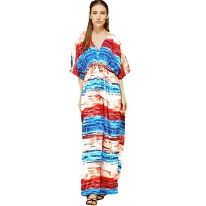 High Quality Beautiful Multicolored Tie Dye Print 100% Cotton Kaftan Dress