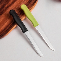 Couteau à steak dentelé en gros, acier inoxydable, manche coloré en PP, logo personnalisé, 22,9 cm, couverts légers pour la cuisine