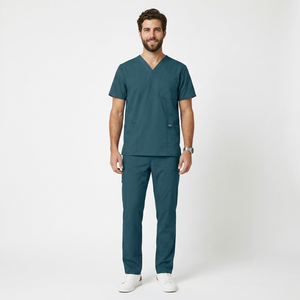 Unisex <b>Scrub</b> <b>Top</b> Pants Set Short Sleeve Pocket Medical Uniform Hospital Clinic Breathable Worsted Fabric Cotton Elastane Blend - Product Image 4