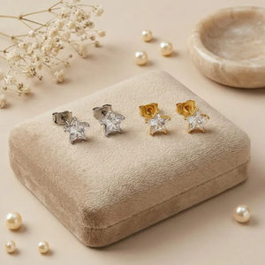 Boucles d'oreilles tendance en zircon étoile pour femmes, plaquées or véritable 18 carats, acier inoxydable 304, électroplaqué sous vide, imperméables, ne se décolore pas - Product Image 6