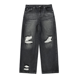 Vaqueros anchos vintage para hombre, lavados y rasgados, estilo baggy, con efecto degradado y agujeros, de corte holgado, para streetwear. - Product Image 1