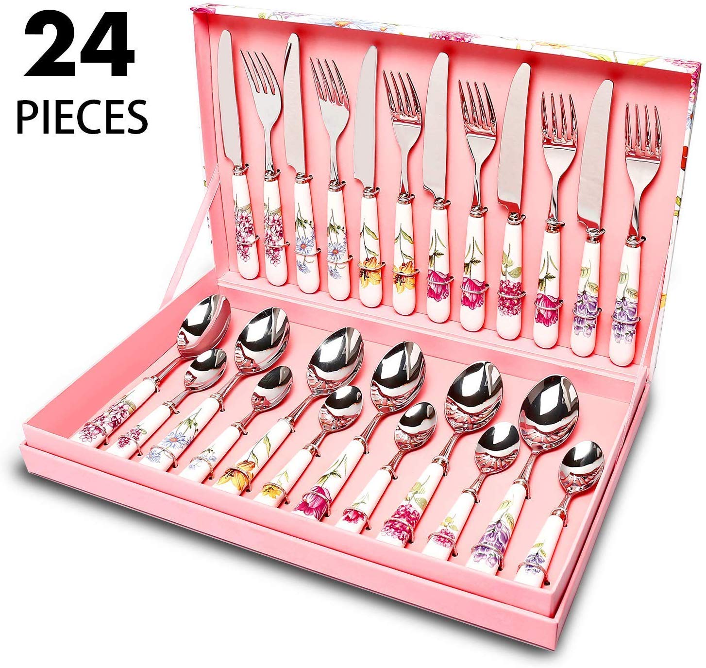 Королевская керамическая ручка кухонный нож вилка ложка чайная набор банкетные корейский французский столовые приборы 24 шт. набор столовых приборов из нержавеющей стали с чехлом