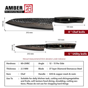 Set di 2 coltelli da chef <span class=keywords><strong>giapponesi</strong></span> Amber, coltelli multiuso e da sbucciatura in acciaio VG10 con lama in damasco di rame, set di coltelli da cucina ambidestri ed ecologici - Product Image 5