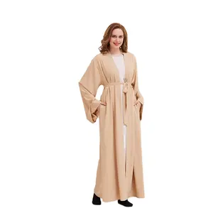 Fabrika sıcak satış orta doğu sıcak satış saf renk dantel-up hırka robe türkiye uzun elbise hafta hırka uzun elbise