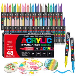 Juego de 48 Marcadores de Pintura Acrílica de Colores, Rotuladores con Punta de Pincel Plana de 6 mm para Artistas, Manualidades, Tela - Product Image 1