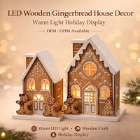 Décoration de Noël 2026 : Maison en bois LED en forme de pain d'épices, ornement artisanal pour table de Noël, fournitures de fête et de vacances