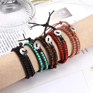 Multi Layers Hand Rope Jewelry 1pc Brown / Black Color Natural Stone Beads Beaded Wrap Bracelet