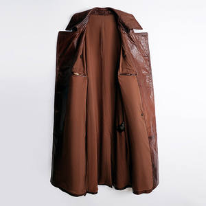 Veste en cuir véritable de haute qualité longue longueur <span class=keywords><strong>Trench</strong></span> en cuir de vache à la cire d'huile - Product Image 4