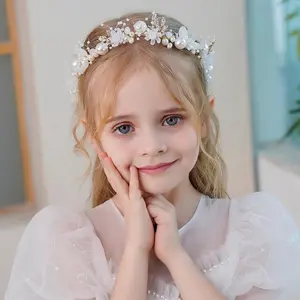 Fairy Baby Princess Flower Girl Crianças Headband Tiara Bridal Hair Acessórios Wreath Halo Casamento Comunhão Headpiece