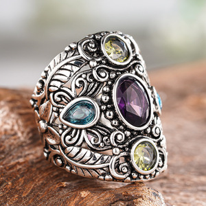 Anello Vintage con Texture a Foglia per Donne, Stile Etnico, Accessorio da Dito Audace e alla Moda per Feste, Regalo - Product Image 2