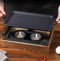 Four de barbecue de cuisinière à alcool de gril de table portatif avec la base en bois de casserole de gril en fonte d'aluminium antiadhésive