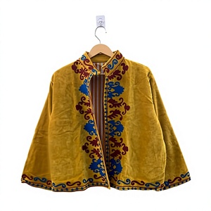 Women's Velvet Embroidered <b>Mandarin</b> <b>Collar</b> <b>Jacket</b> Autumn Full Sleeve Regular Length Hand Embroidery Pattern Wholesale B2B - Product Image 3