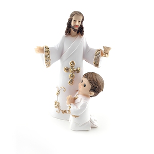 Praying Boy With Jesus Figurine Resin Baptism Favor <strong>Communion</strong> <strong>Decor</strong> - Product Image 5