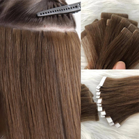 Extensions de cheveux humains vierges Remy européens 100% naturels, à bandes adhésives, double épaisseur, lisses, 50g, couleur personnalisée