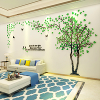 Décor mural 3D en acrylique Arbre de Vie, feuilles vertes, autocollant mural décoratif pour salon, chambre, fond de télévision