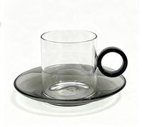 Ensemble tasse et soucoupe en verre borosilicate gris fumé, résistant à la chaleur, design classique, 120 ml, passe au lave-vaisselle, pour les fêtes