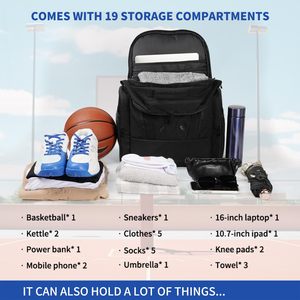 Zaino Professionale Unisex per Basket con Doppio Scomparto per Palloni, Scomparti per Vestiti Bagnati e <span class=keywords><strong>Scarpe</strong></span>, Tasche Termiche per Sport - Product Image 5