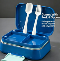 Boîte à bento pour enfants à 3 compartiments en acier inoxydable 304, étanche, avec couverts, pour l'école, le bureau, le camping et les pique-niques, préparation de repas, salade