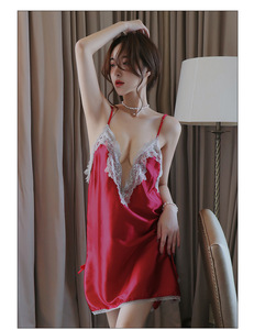 Camicia da notte da donna con scollo a V in seta <span class=keywords><strong>senza</strong></span> <span class=keywords><strong>maniche</strong></span> camicia da notte in pizzo - Product Image 6