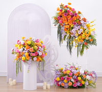 Ensemble de fleurs artificielles faites à la main en rose, orange et violet, style macaron, pour mariage, cadre photo de bienvenue, fleurs murales et allée.