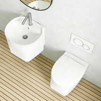 Ensemble WC suspendu en céramique de qualité hôtelière, style européen moderne, avec lavabo mural et siphon en P