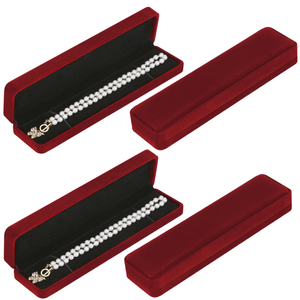 Caja Rectangular Clásica de Terciopelo Rojo para Collares Largos, con Forro Interior Negro, para Collares de Perlas, Cadenas y Joyería, Empaque para Venta al por Menor - Product Image 1