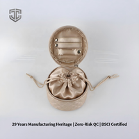 Boîte à bijoux cylindrique de luxe en cuir PU matelassé avec fermeture éclair, logo personnalisé, faible MOQ, pochette de voyage, cadeau pour demoiselle d'honneur, cadeau de mariage