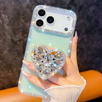 Étui de téléphone en forme de cœur avec bordure en strass scintillant, coque rigide IMD pour iPhone 18 Pro Max pour Samsung S26 ultra