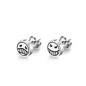 Minimalist style, One Piece Fire Fist Ace (crying and laughing <b>face</b>) earrings, titanium steel, colorfast, niche and unique clip- - Product Image 1