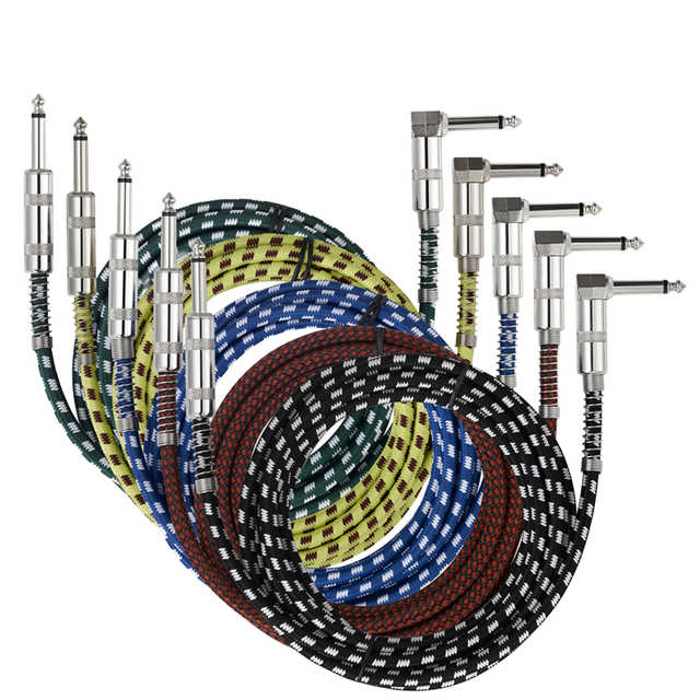 1M 2M 3M 5M 10M Braided Angel to Straight 6.35mm 1/4 Inch TS Jack Instrument Bass Pedal Patch Guitar Cable