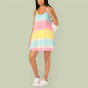 Cravate Teinture Balançoire Robe Cami Multicolore Femme Robe Tie Dye Robe À Bretelles Spaghetti - Product Image 4