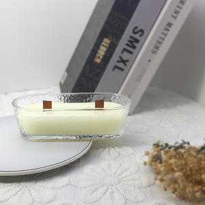 Proveedor LO94 de gama alta, soporte de vidrio grueso con forma de barco ovalado clásico, mechas de madera dobles, vela perfumada para decoración del hogar y uso en la oficina - Product Image 4