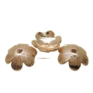 Wholesale 24K Gold plated Fine texture petal flower holder beads cap for jewelry making