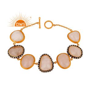 Quartz Gemstone <b>Bracelet</b> <b>Chain</b> <b>Bracelet</b> Jewelry Supplier Gold Plated 925 <b>Silver</b> Hot Sale CZ Rose 24 Carat Trendy Women's Round - Product Image 1