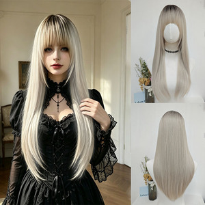วิกผมตรงยาวสีบลอนด์ประกายดำ แบบปรับได้ ความหนาแน่น 150% พร้อมหน้าม้า ทนความร้อน ใช้ได้ทุกวัน ขายส่งจากโรงงาน - Product Image 2