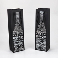 Sac d'emballage pour vin en papier flexographique noir personnalisé de luxe, sacs en papier argentés pour vin, pour emballage cadeau de vin